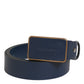 Blue Leather Classic Metal Logo Buckle Belt