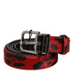 Red Black Pony Leather Metal Buckle Men Belt