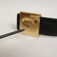 Black Leather Classic Metal Logo Buckle Belt