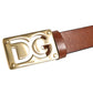 Brown Leather Classic Metal Logo Buckle Belt