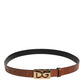 Brown Leather Classic Metal Logo Buckle Belt