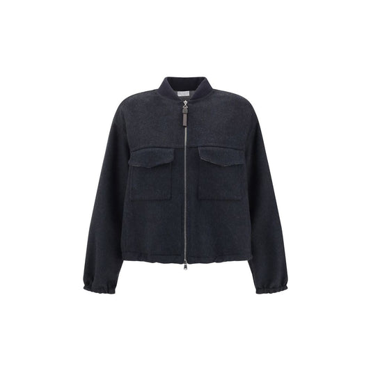Blue Fleece Wool Bomber