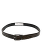 Brown Glossy Leather Classic Metal Buckle Belt