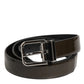 Brown Glossy Leather Classic Metal Buckle Belt