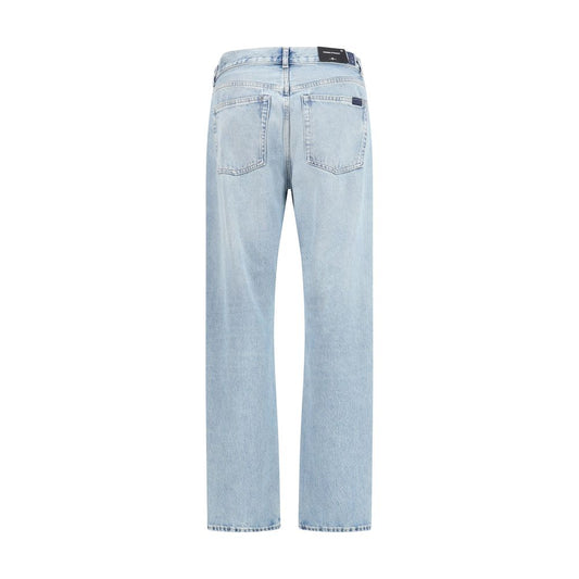 Light Blue Cotton Straight-Leg Jeans