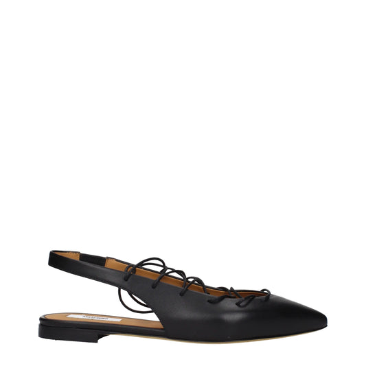 Black Leather Flats