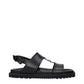 Black Leather Flat Sandals