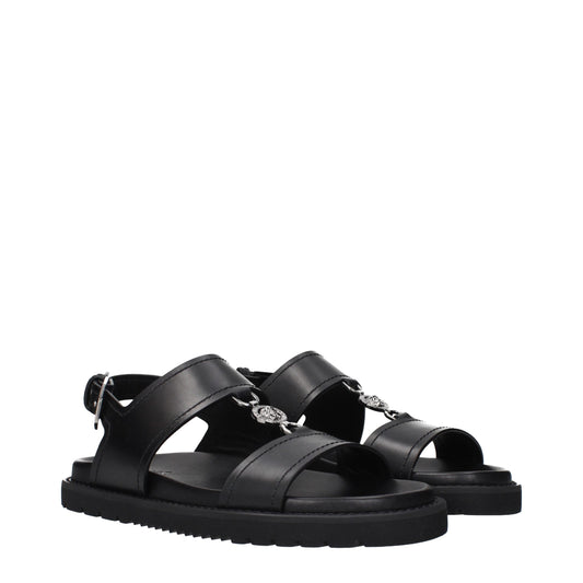 Black Leather Flat Sandals