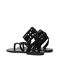 Black Leather Flip-Flop Sandals