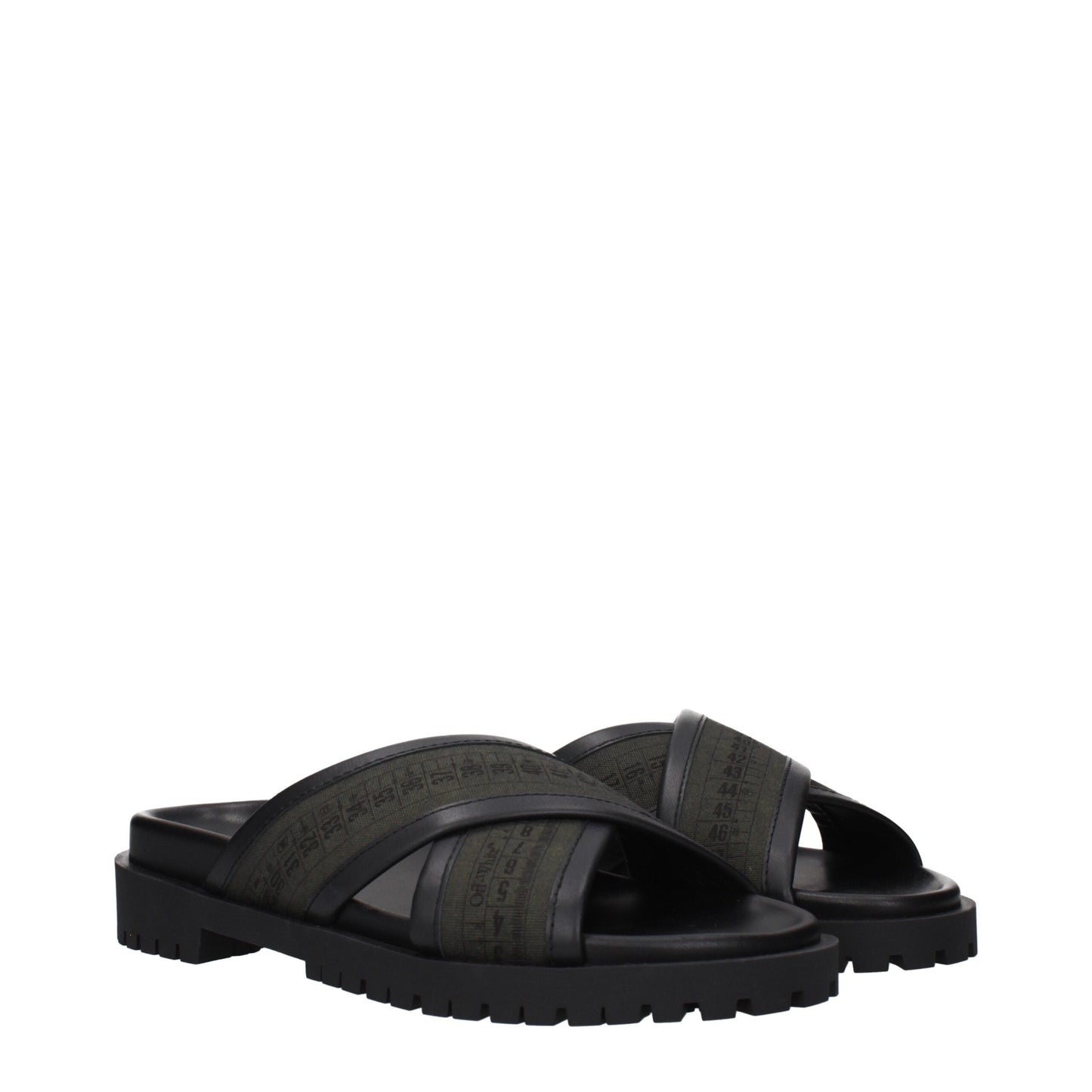 Green Fabric Flat Sandals