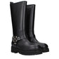 Black Leather Flat Boots