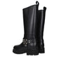 Black Leather Flat Boots