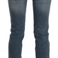 Blue Washed Mid Waist Skinny Casual Denim Pants