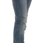 Blue Washed Mid Waist Skinny Casual Denim Pants