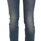 Blue Washed Mid Waist Skinny Casual Denim Pants