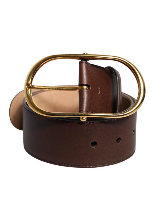 Brown Leather Classic Metal Oval Buckle Belt