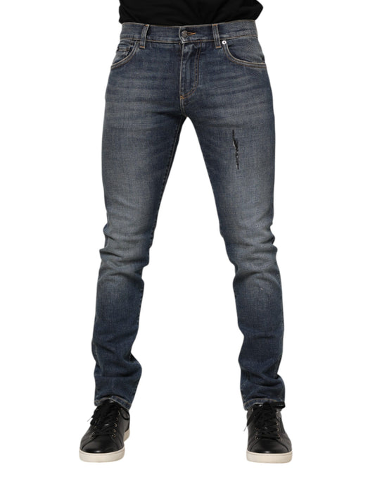 Blue Washed Cotton Skinny Men Denim Jeans