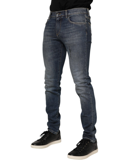 Blue Washed Cotton Skinny Men Denim Jeans