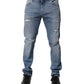 Blue Distressed Cotton Slim Men Denim Jeans