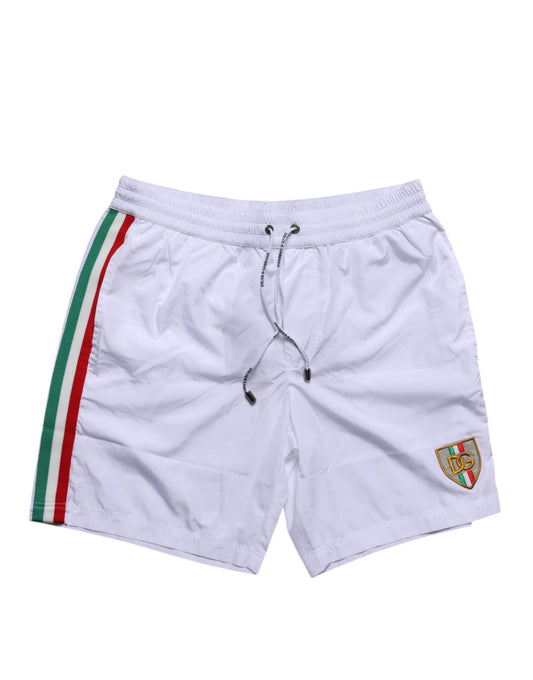 White Logo Polyester Men Beachwear Swimwear