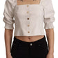 White Square Neck Button Down Crop Blouse