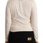 White Viscose Long Sleeves Fur Shearling Blouse