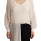 Off White Silk Long Sleeves Deep Vneck Top