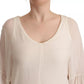 Off White Silk Long Sleeves Deep Vneck Top