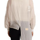 Off White Silk Long Sleeves Deep Vneck Top