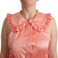 Pink Silk Stretch Sleeveless Collared Top Blouse