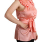 Pink Silk Stretch Sleeveless Collared Top Blouse
