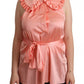 Pink Silk Stretch Sleeveless Collared Top Blouse