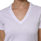 White Cotton Short Sleeve V-Neck Top T-shirt