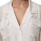 Off White Silk Button Down Polo Shirt Top