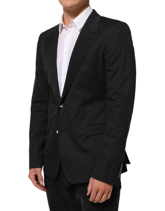 Black Cotton 2 Buttons Suit Jacket Blazer