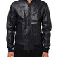 Blue Leather Full Zip Biker Blouson Jacket