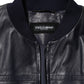 Blue Leather Full Zip Biker Blouson Jacket