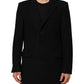 Black Wool Buttoned Men Trench Coat Jacket