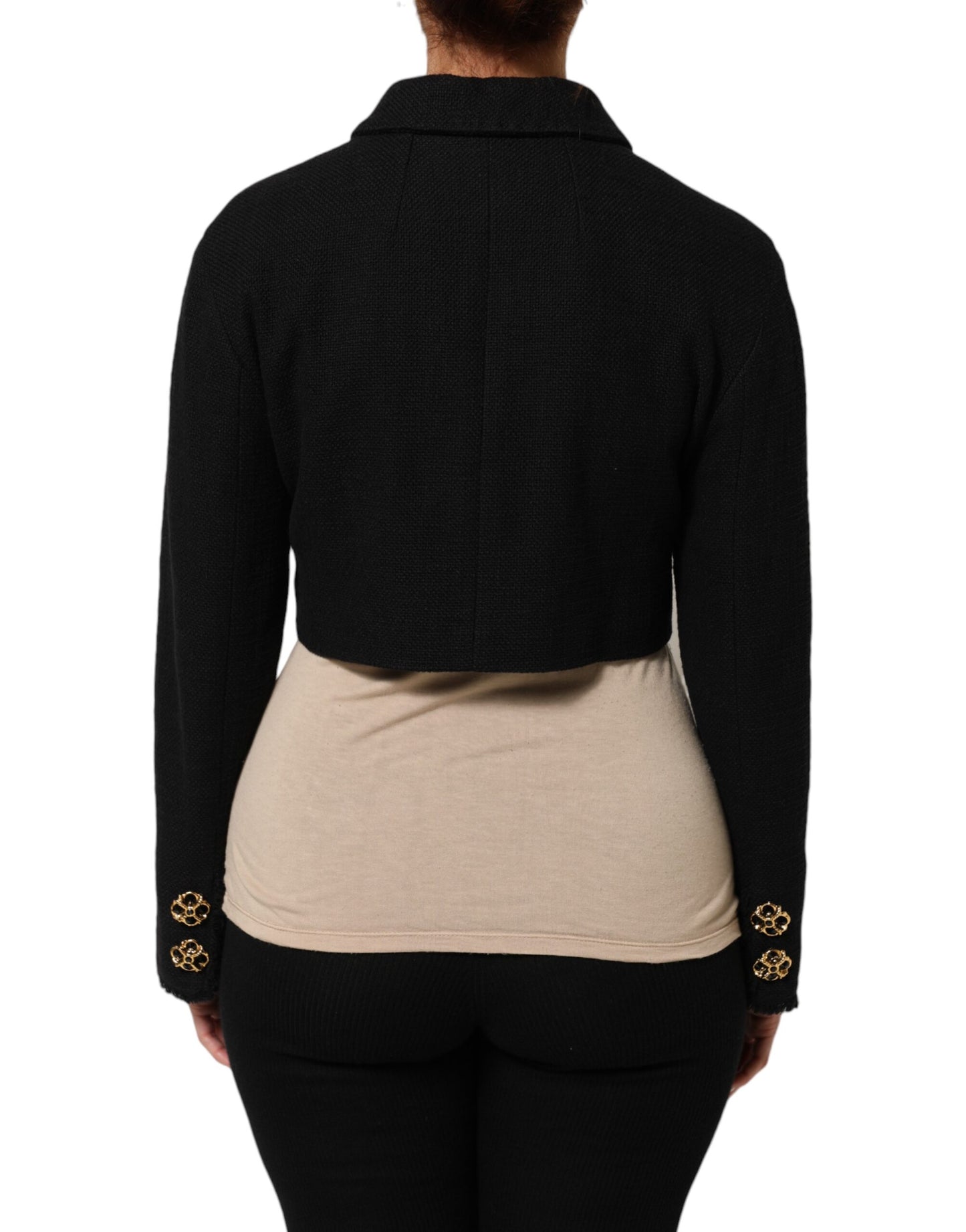 Black Cotton Full Zip Cropped Coat Jacket