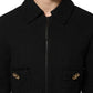 Black Cotton Full Zip Cropped Coat Jacket