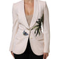 Beige Embroidered Single Breasted Jacket