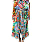 Multicolor Floral Print Belted Bathrobe Coat Jacket