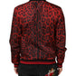 Red Leopard Print Full Zip Bomber Jacket