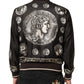 Black "Monete" Coin Print Silk Bomber Jacket