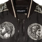Black "Monete" Coin Print Silk Bomber Jacket