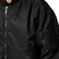 Black Nylon Hooded Full Zip Bomber Men Jacket