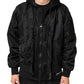 Black Nylon Hooded Full Zip Bomber Men Jacket