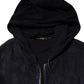 Black Leather Full Zip Hooded Blouson Jacket