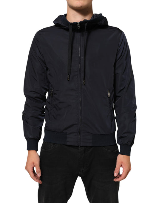 Blue Logo Tape Hooded Full Zip Bomber Jacket