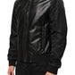 Black Leather Nylon FullZip Blouson Jacket